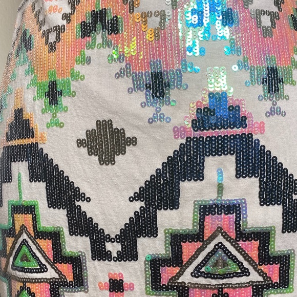 Express Tan Aztec Tribal Sequin Mini Skirt - Picture 3 of 7